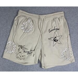 Civilized Shorts Mens XL Beige Graphic Sweat Peace Members Only Cherub Angel Gym